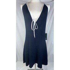 Wild Fable Women's Mini Pullover Sweater Dress Size Large Navy Blue And White